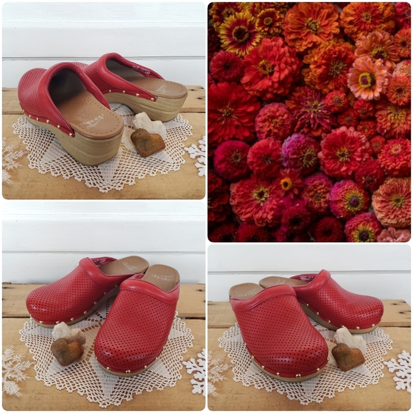 RED Dansko Pro Sonja Perfed Honey Clog Shiny Brass Studs Perforated Leather 37 - Picture 3 of 13